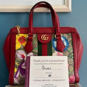 GUCCI GG Supreme Monogram Flora Web Small Ophidia Tote Bag Red